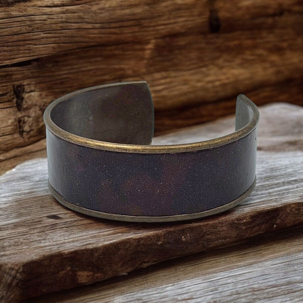 Rustic Brass Tone Cuff Bracelet Faux Brown Leather Unisex Western Jewelry